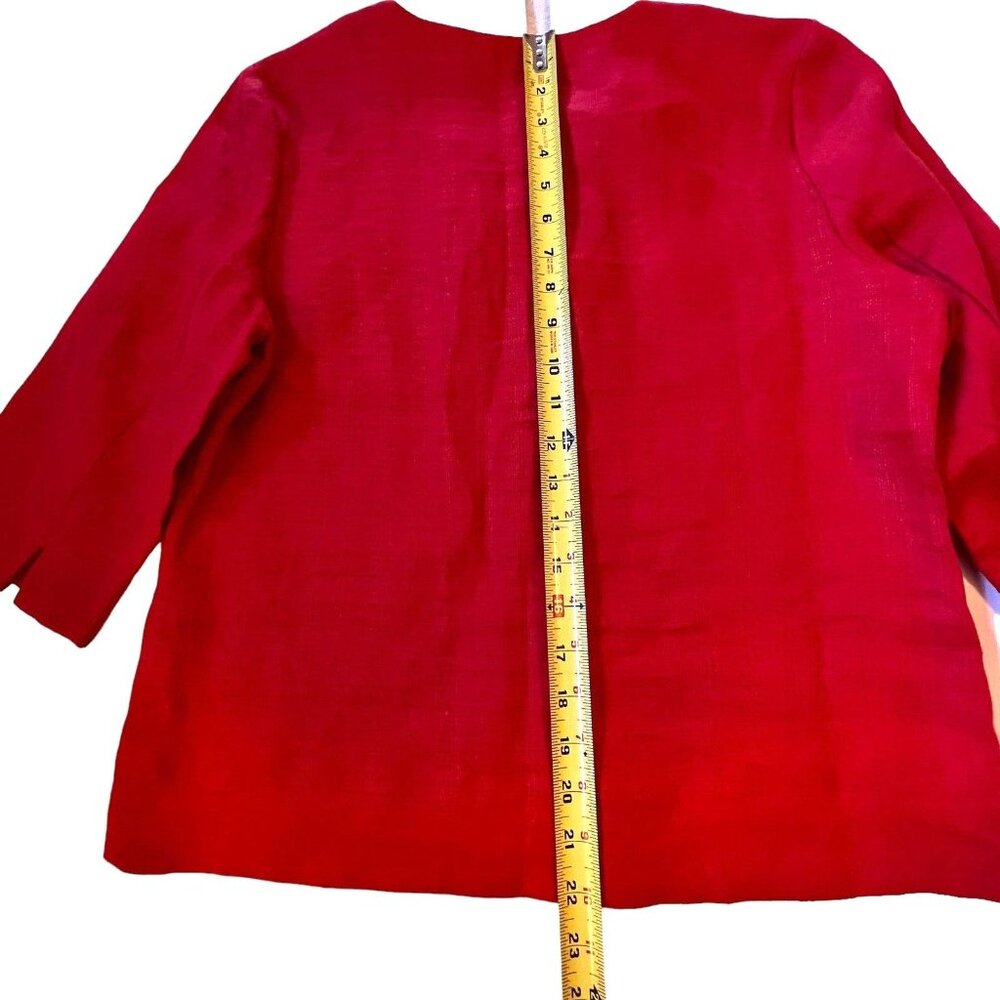 PENDLETON Blouse Womens Petite 8 Red Linen Pullover V Neck Gray Trim 3/4 Sleeve - Picture 13 of 13